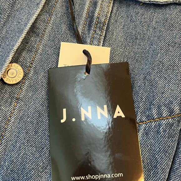 NWT J. NNA Women's Small Blue Denim W Woven Back Long Fringed Side Jean Jacket - Picture 3 of 10